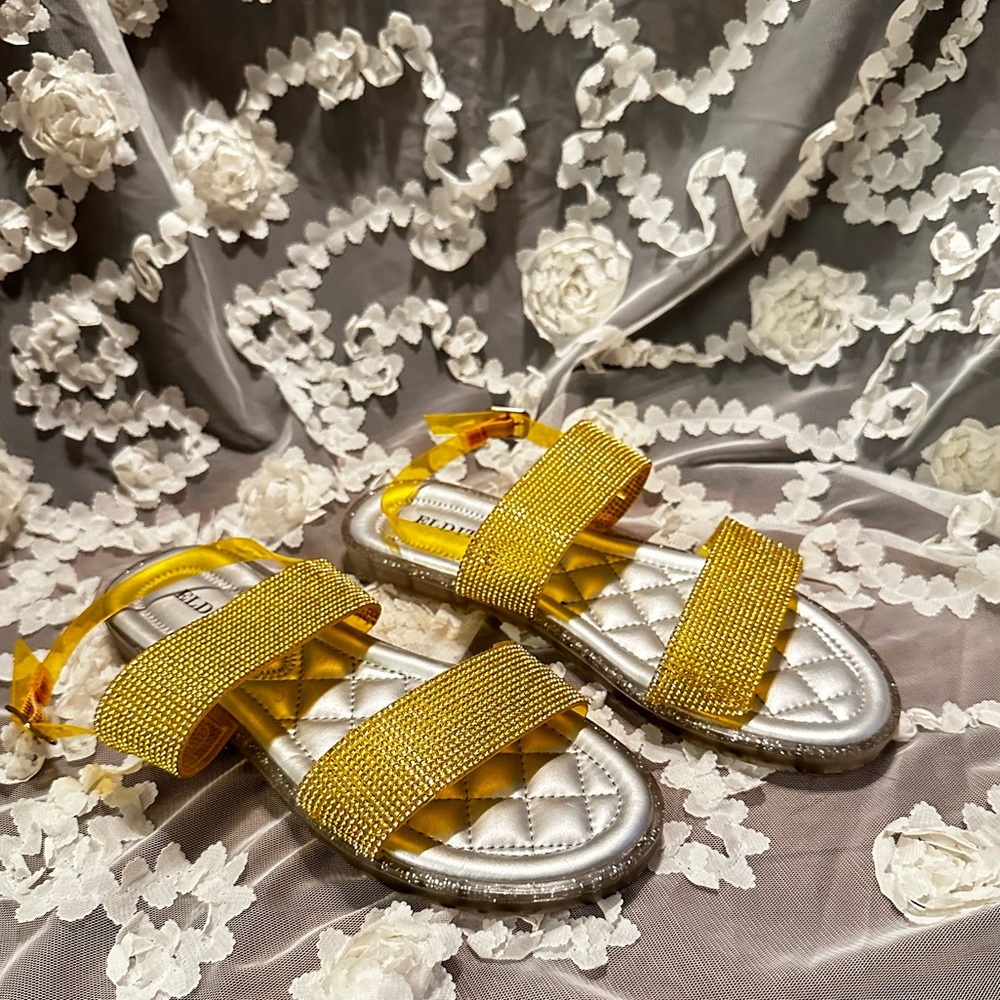 Elditas Yellow Rhinestones and Silver Flat Sandals size 5 1/2